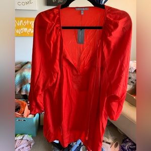 Lemon Tart Tie Neck Peasant Blouse in Red Size: 3X